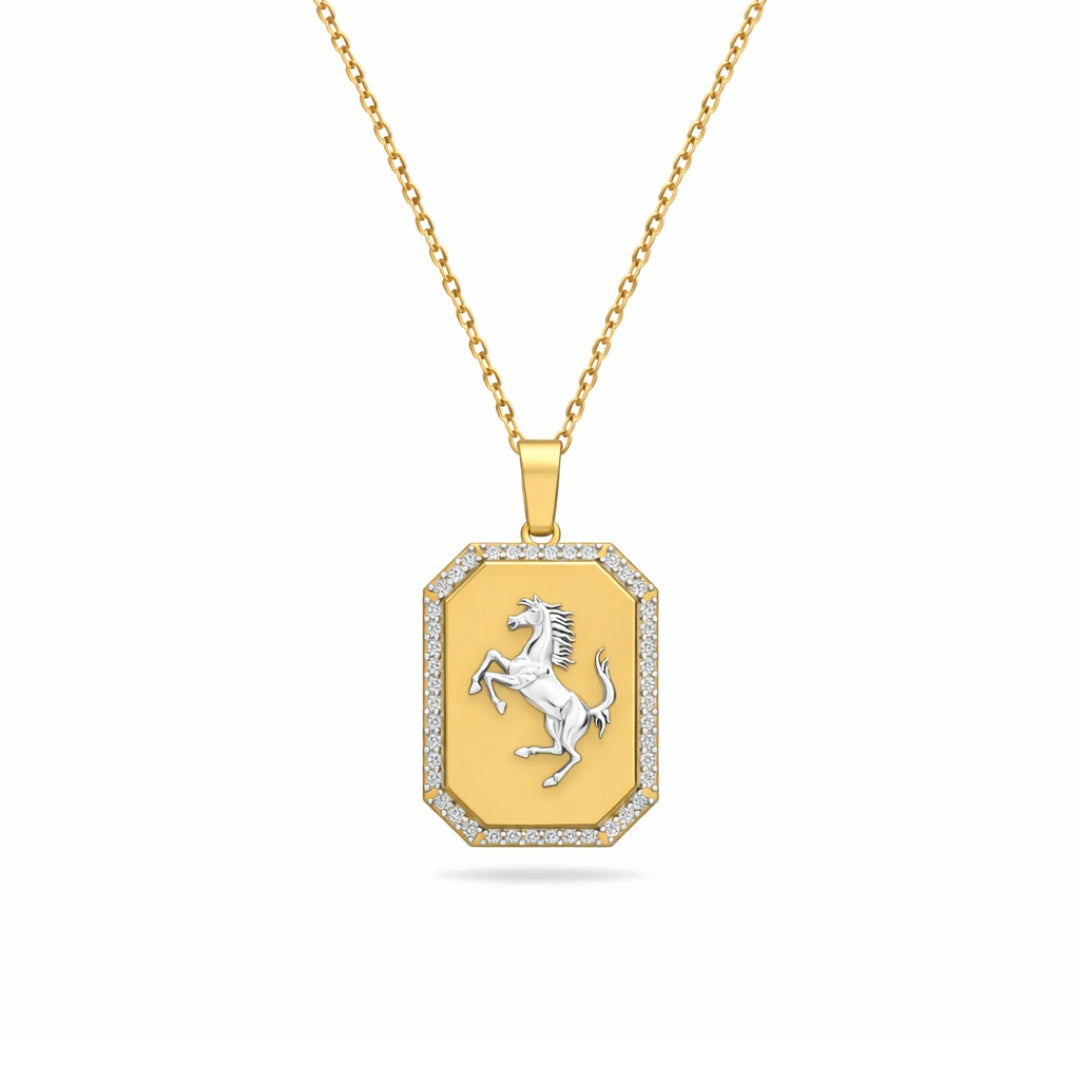 Gold Stallion Crest Statement Pendant