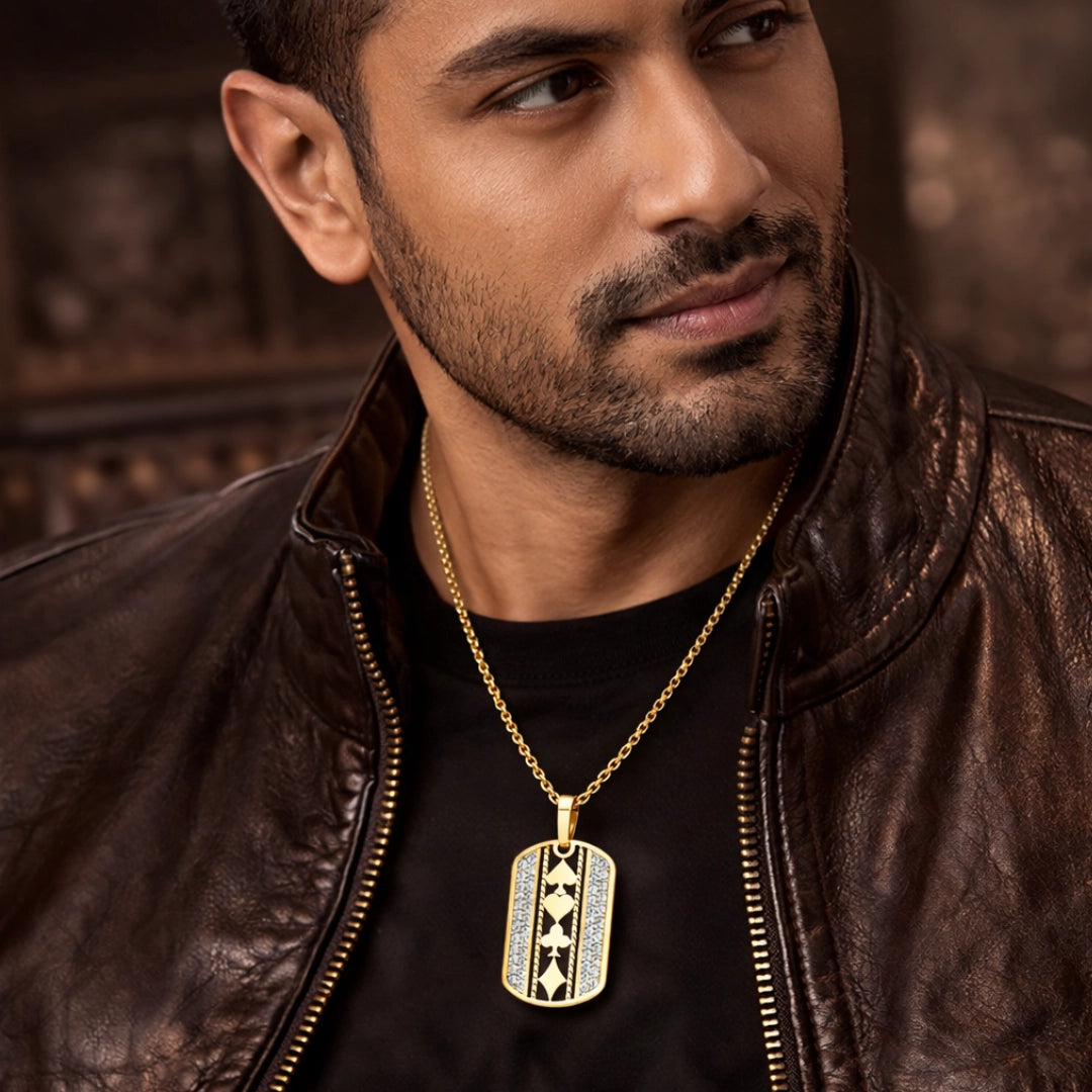 Gold Card Motif Pendant