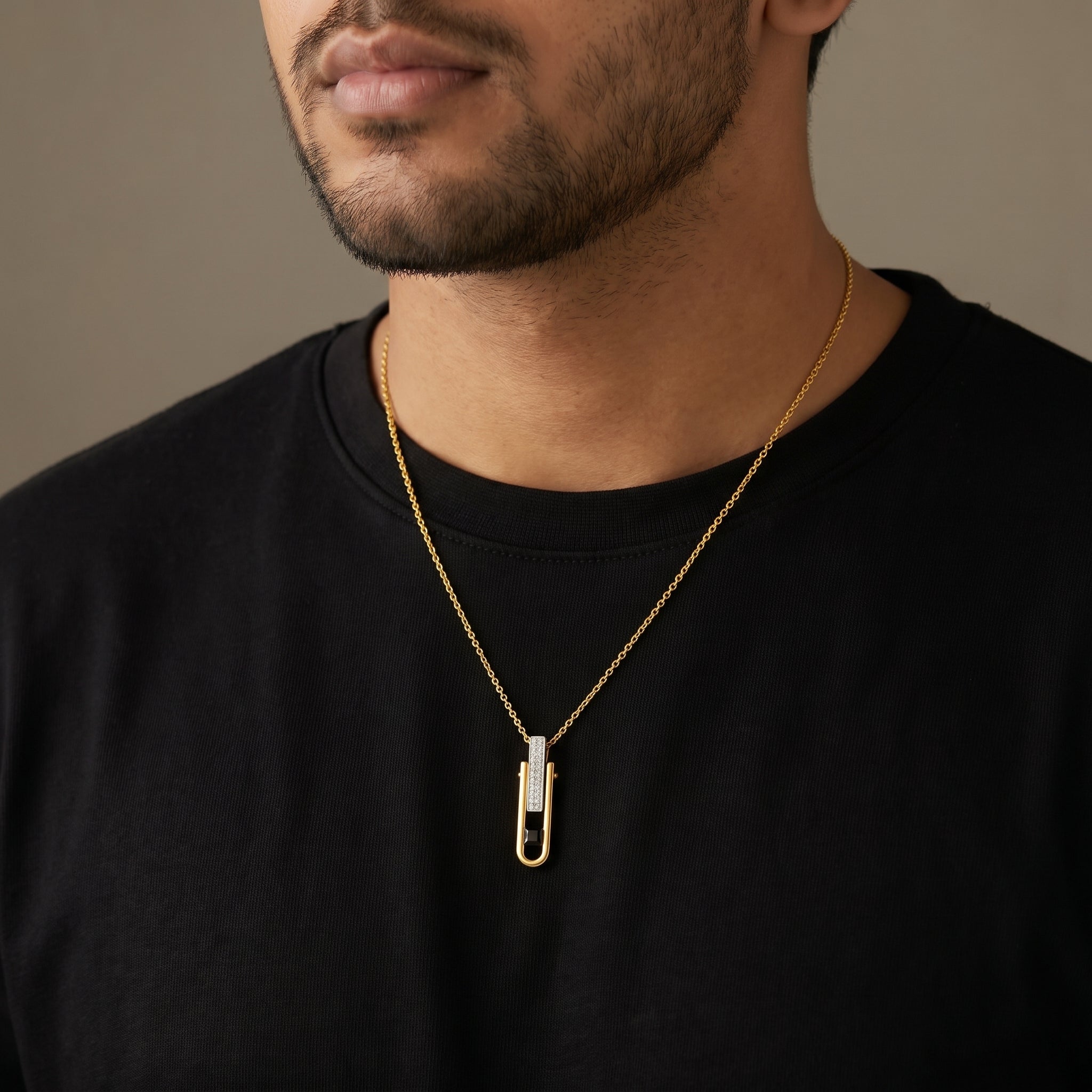 Dual Edge Black Stone 18KT Gold Plated Pendant