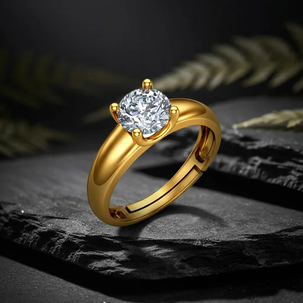 Gold Solitaire Statement Ring