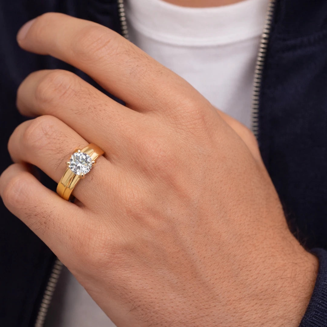 Gold Solitaire Statement Ring