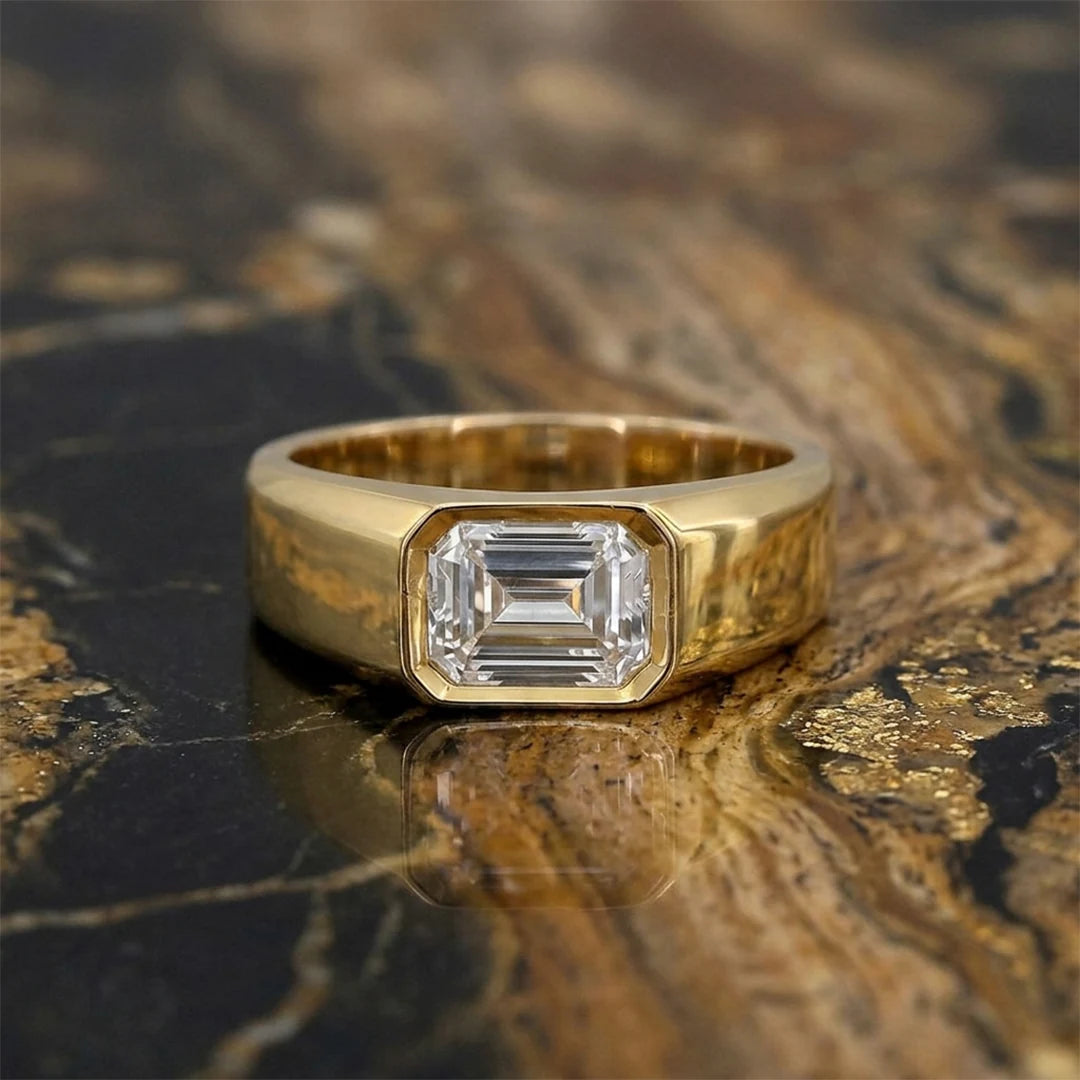 Gold Emerald Bezel Signet Ring
