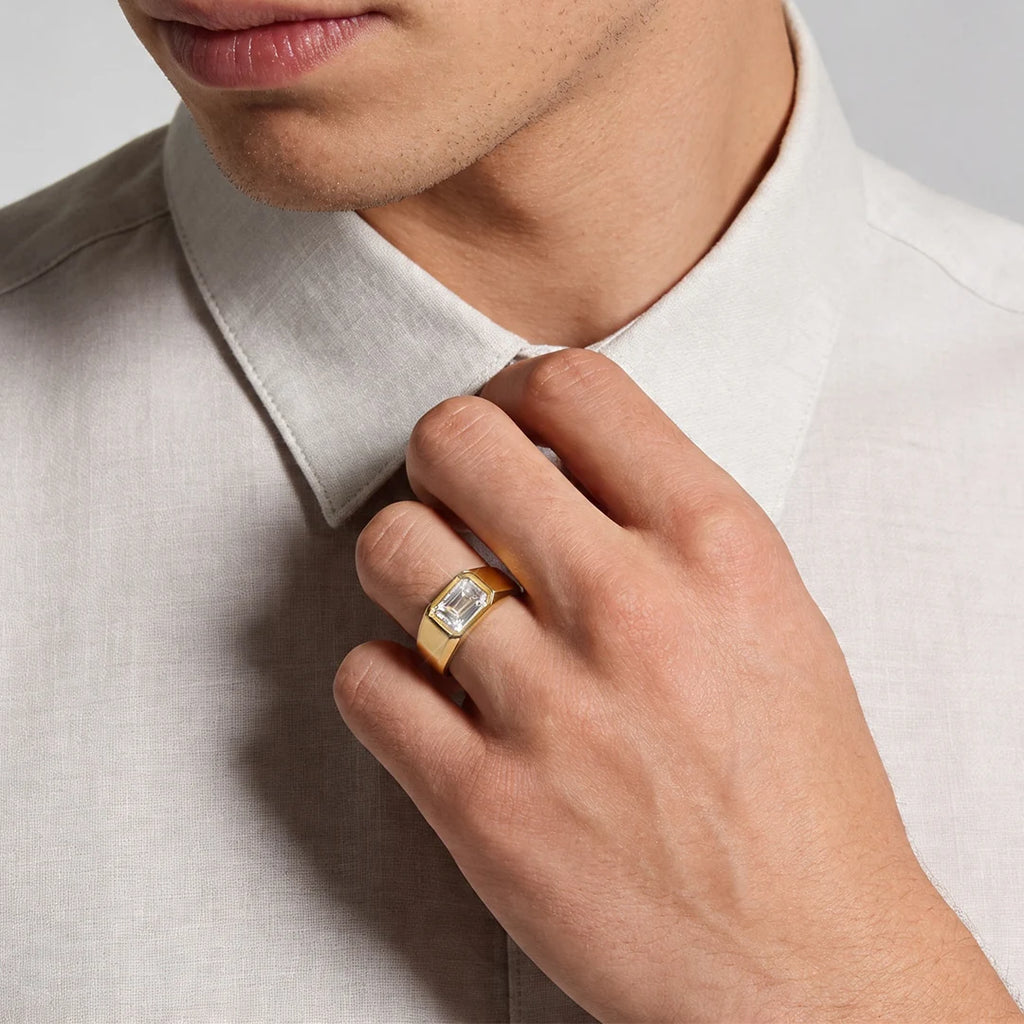 Gold Emerald Bezel Signet Ring
