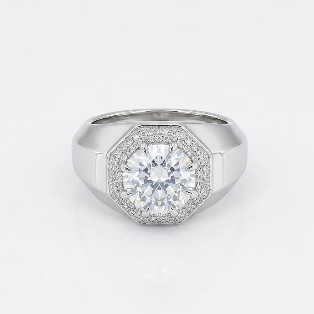 Silver Octagon Halo Signet Ring
