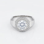 Silver Octagon Halo Signet Ring