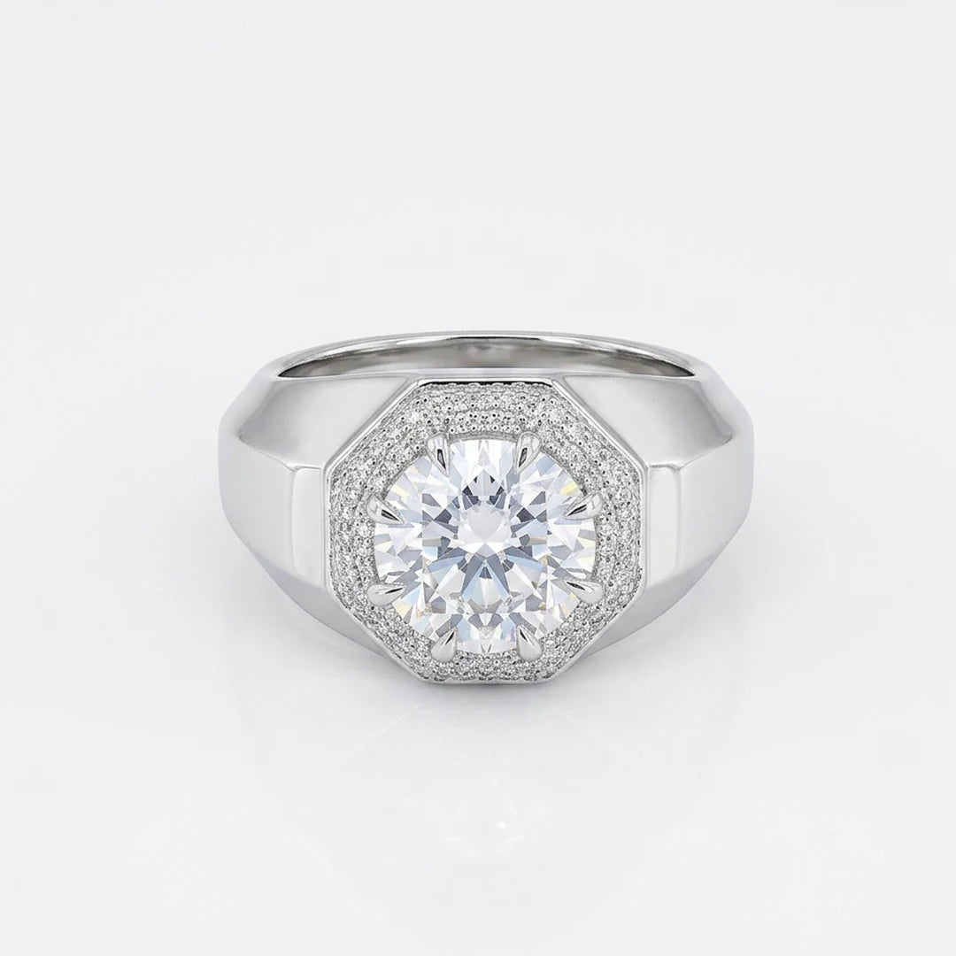 Silver Octagon Halo Signet Ring