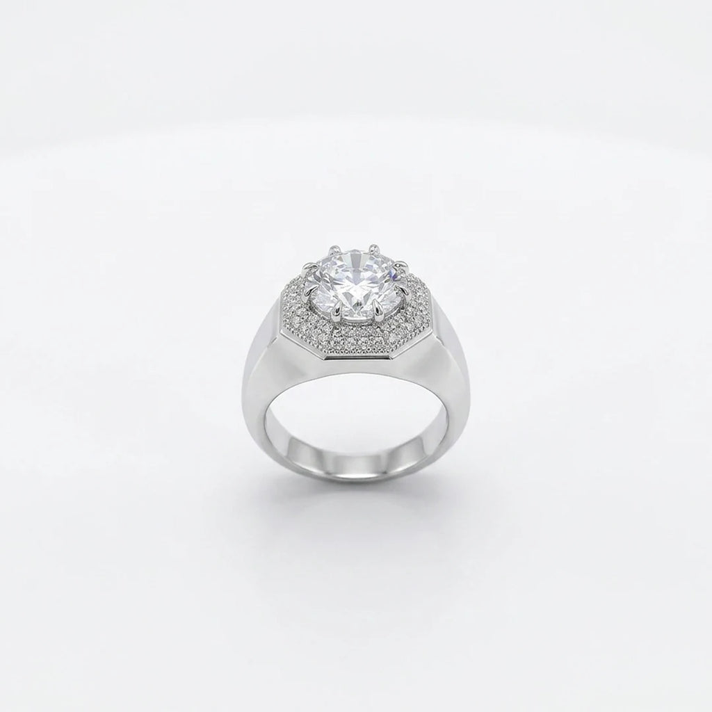 Silver Octagon Halo Signet Ring
