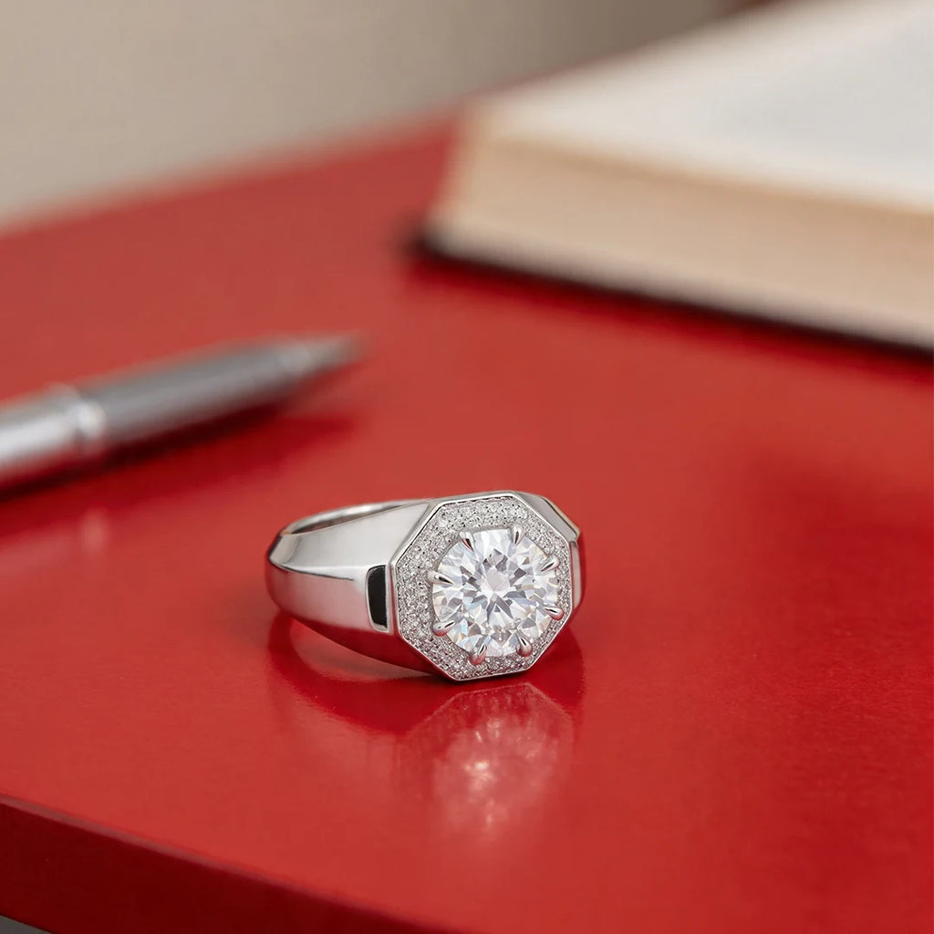 Silver Octagon Halo Signet Ring
