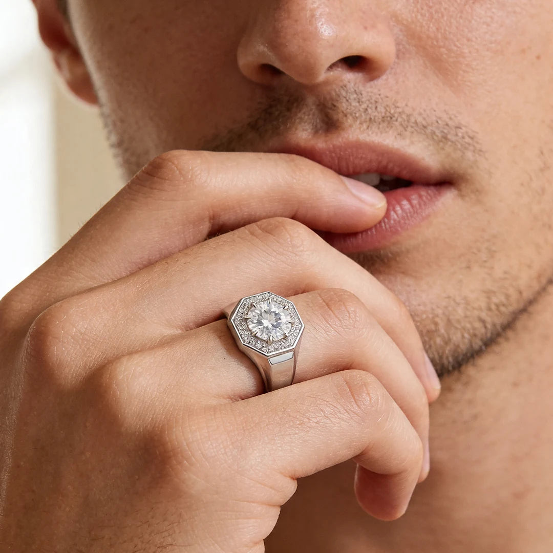 Silver Octagon Halo Signet Ring
