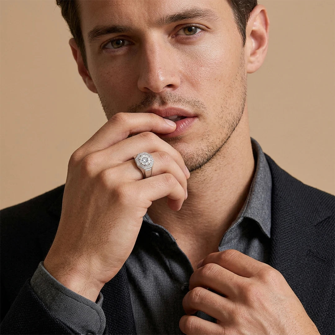 Silver Octagon Halo Signet Ring