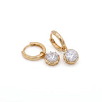 Gold Solitaire Drop Hoop Earrings