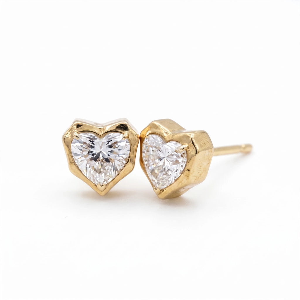 Gold Heart Frame Stud Earrings