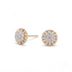 Gold Fluted Cluster Halo Stud Earrings