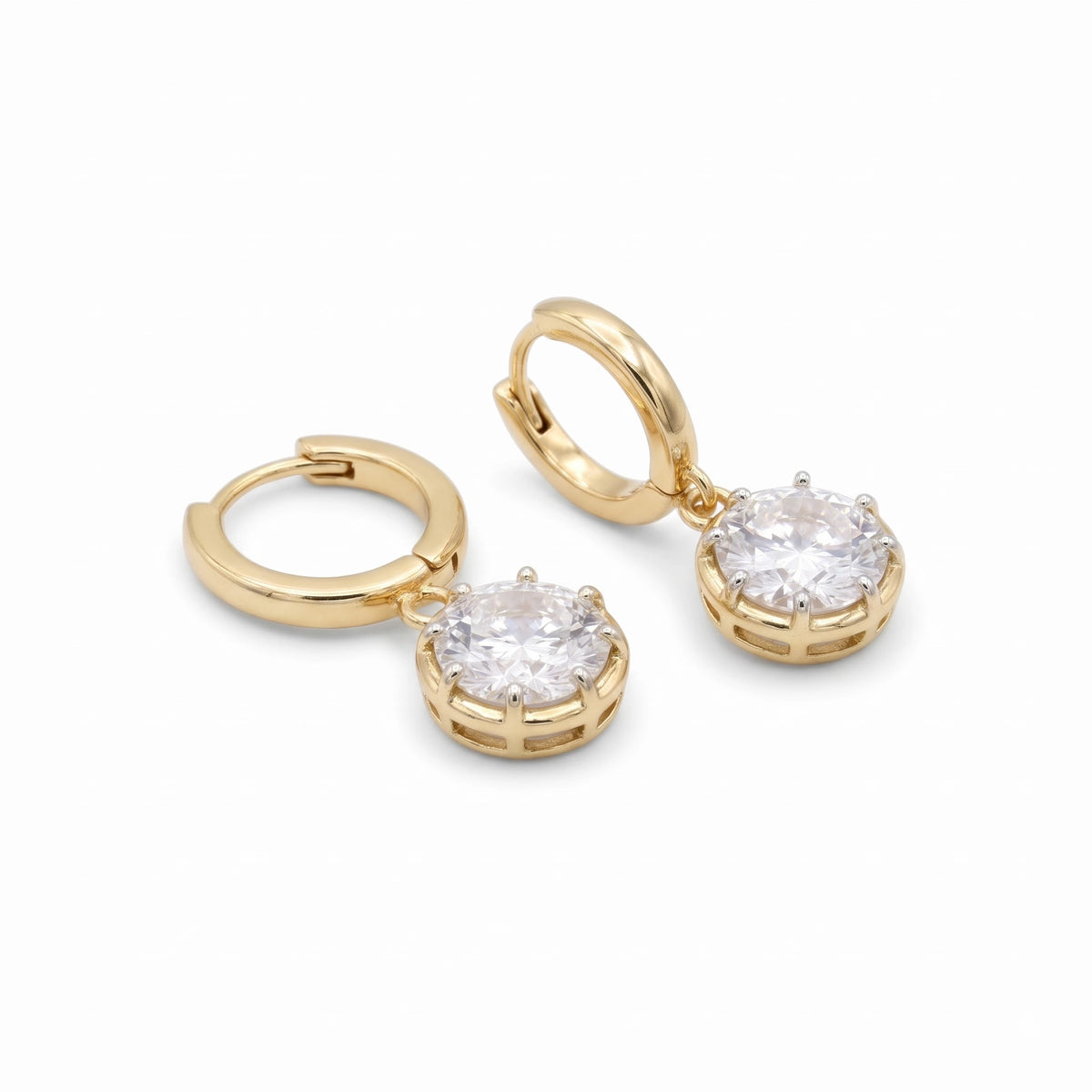 Gold Solitaire Drop Hoop Earrings
