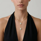 Emerald Drop Halo Y-Necklace in 18KT Gold Plated