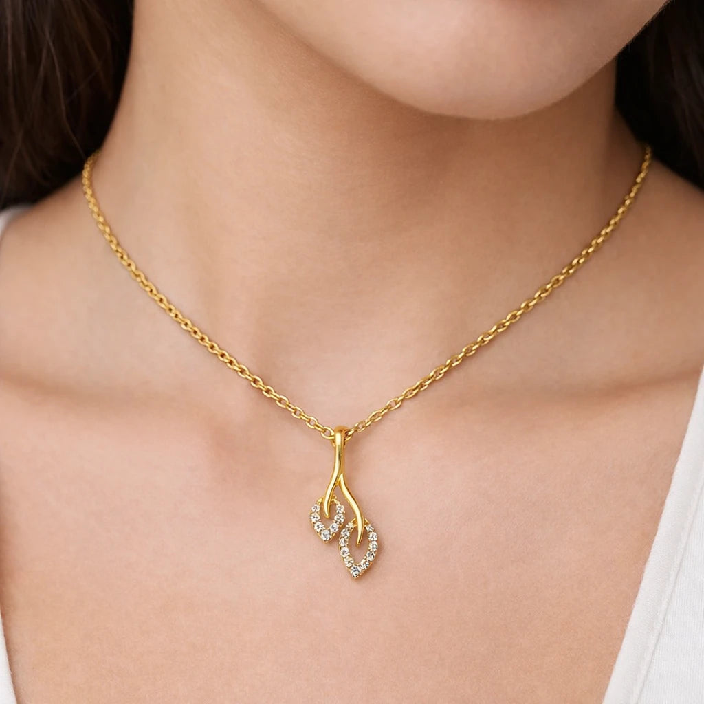18KT Gold Twin Leaf Pendant