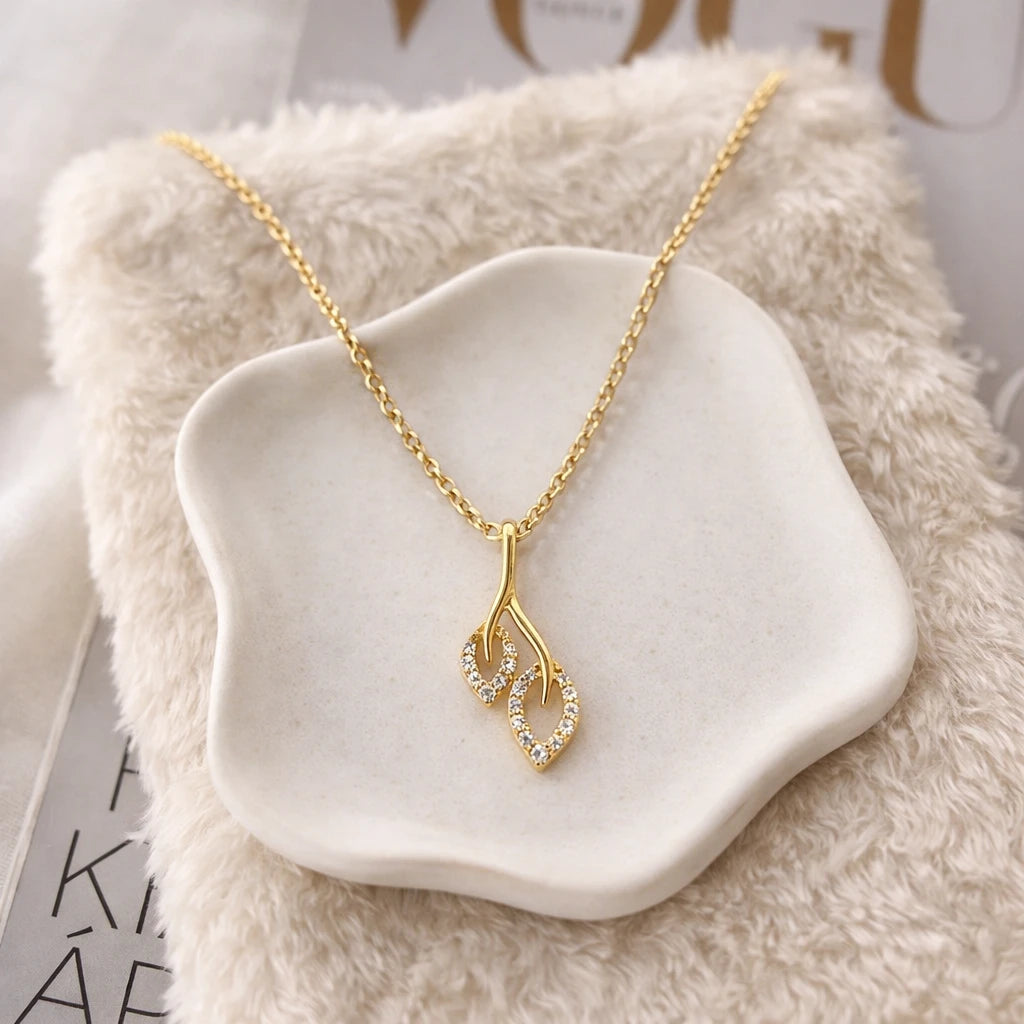 18KT Gold Twin Leaf Pendant