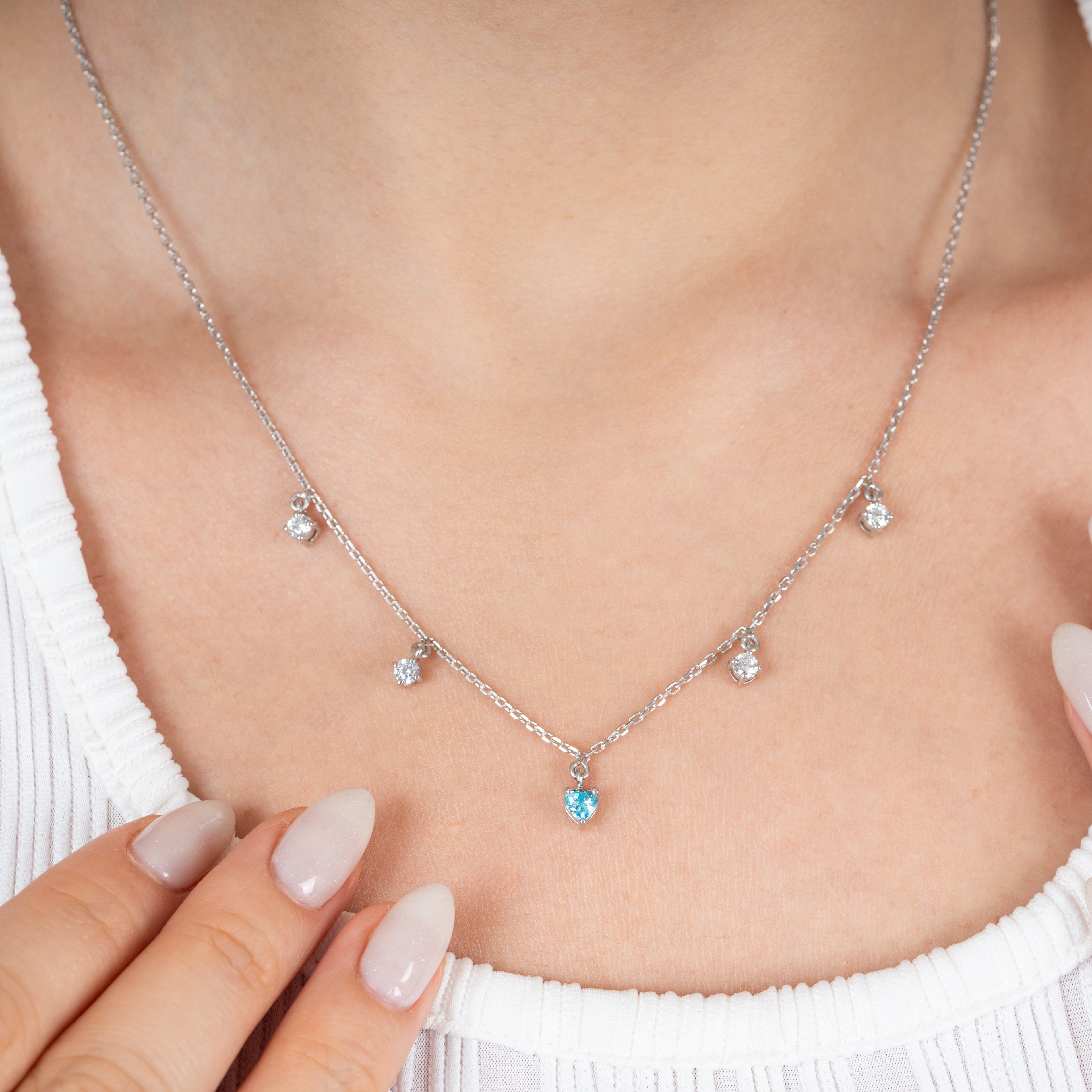 Aqua Blue Heart Necklace - 92Five
