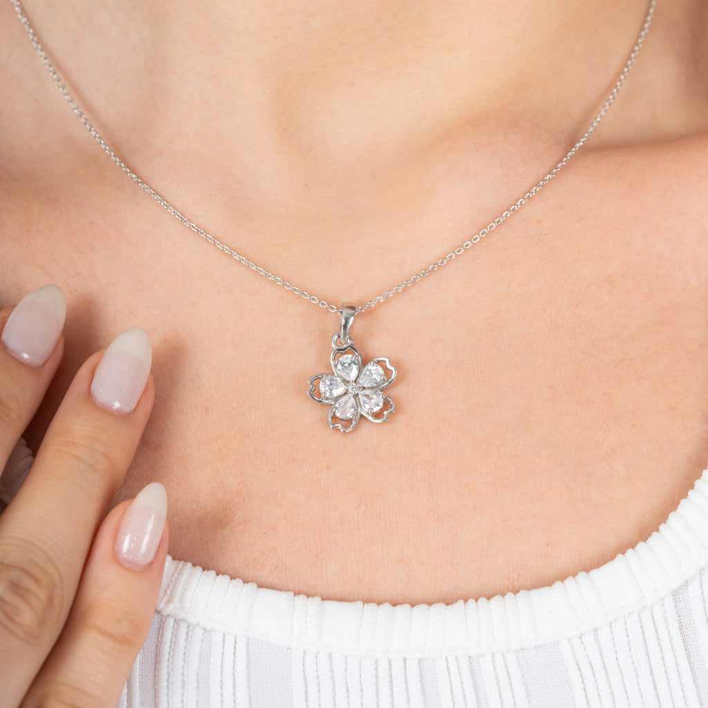 Floral Diamond - Cut Pendant & Earrings Set – 925 Silver - 92Five