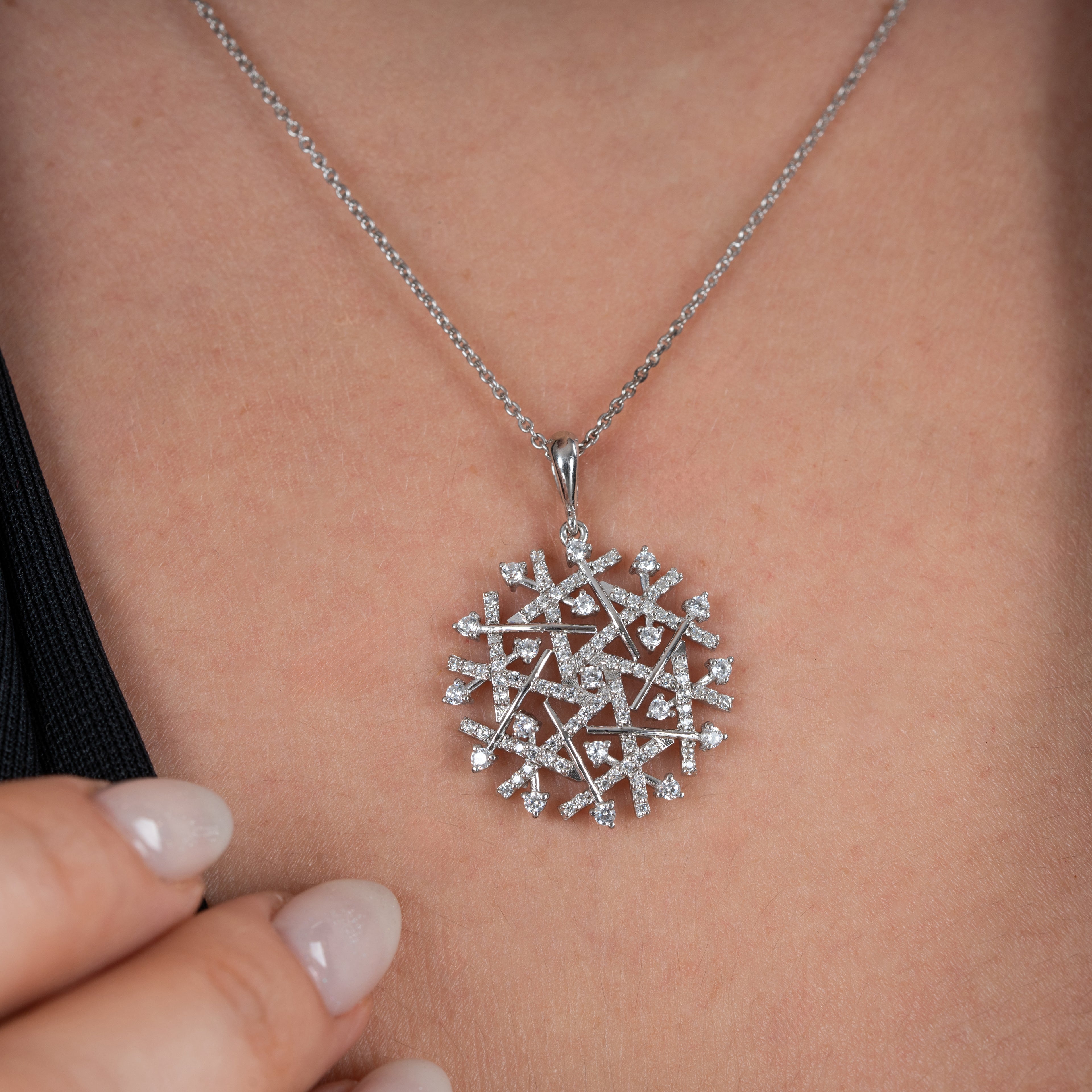 Snowflake Modern Geometric Diamond Pendant Set for Women - 92Five