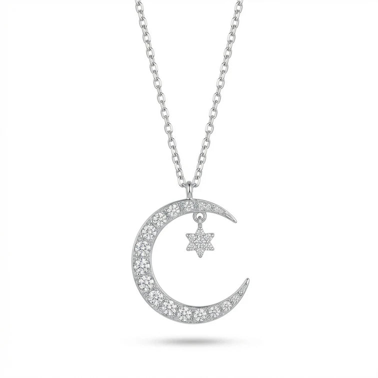 Star in Moon Charm Pendant
