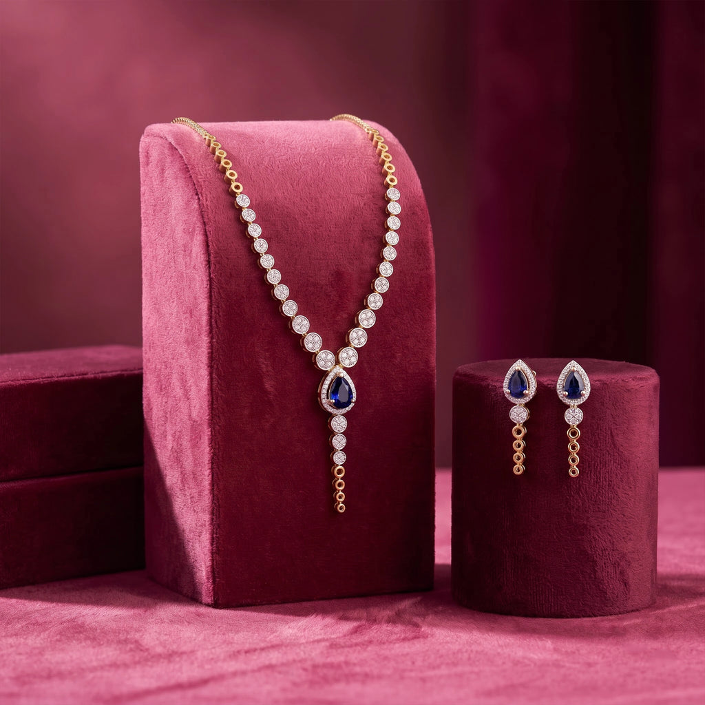 Gold Sapphire Teardrop Necklace Set