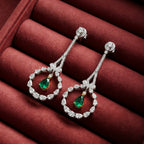 Silver Emerald Halo Drop Earrings