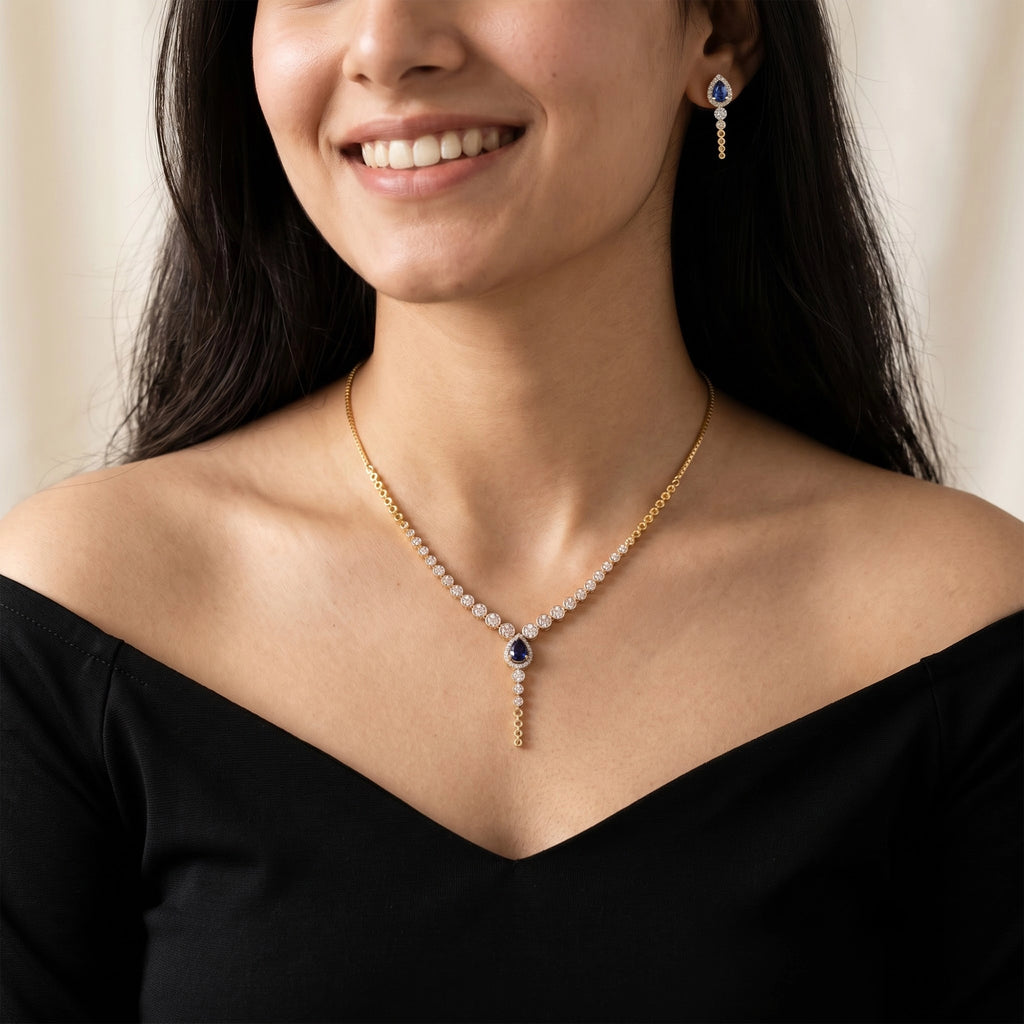 Gold Sapphire Teardrop Necklace Set