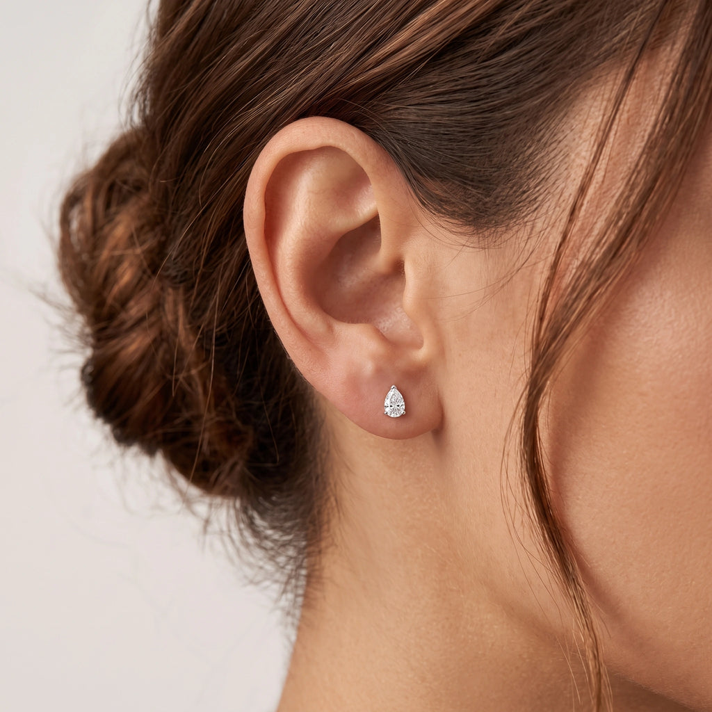 Silver Dewdrop Solitaire Stud Earrings