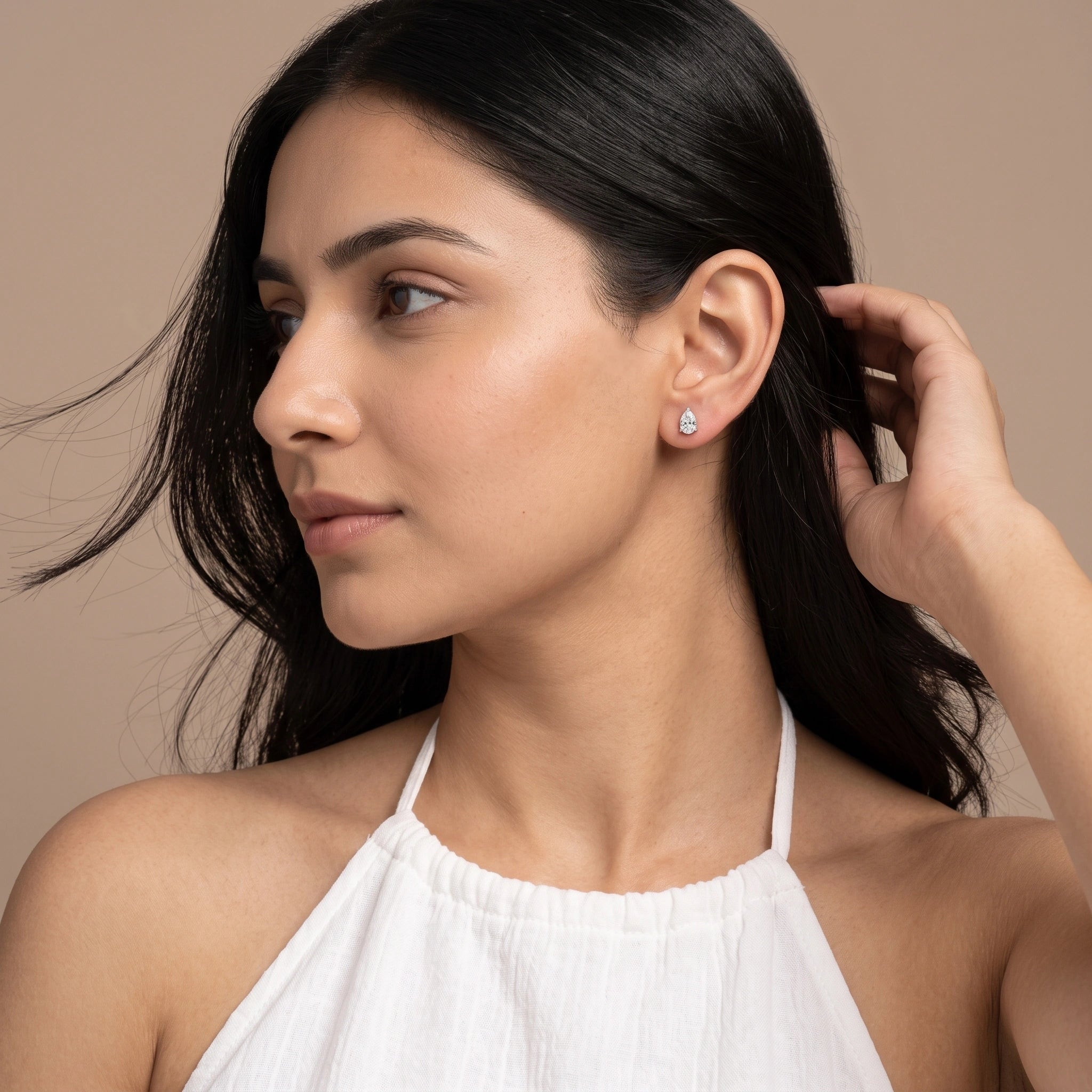 Silver Dewdrop Solitaire Stud Earrings