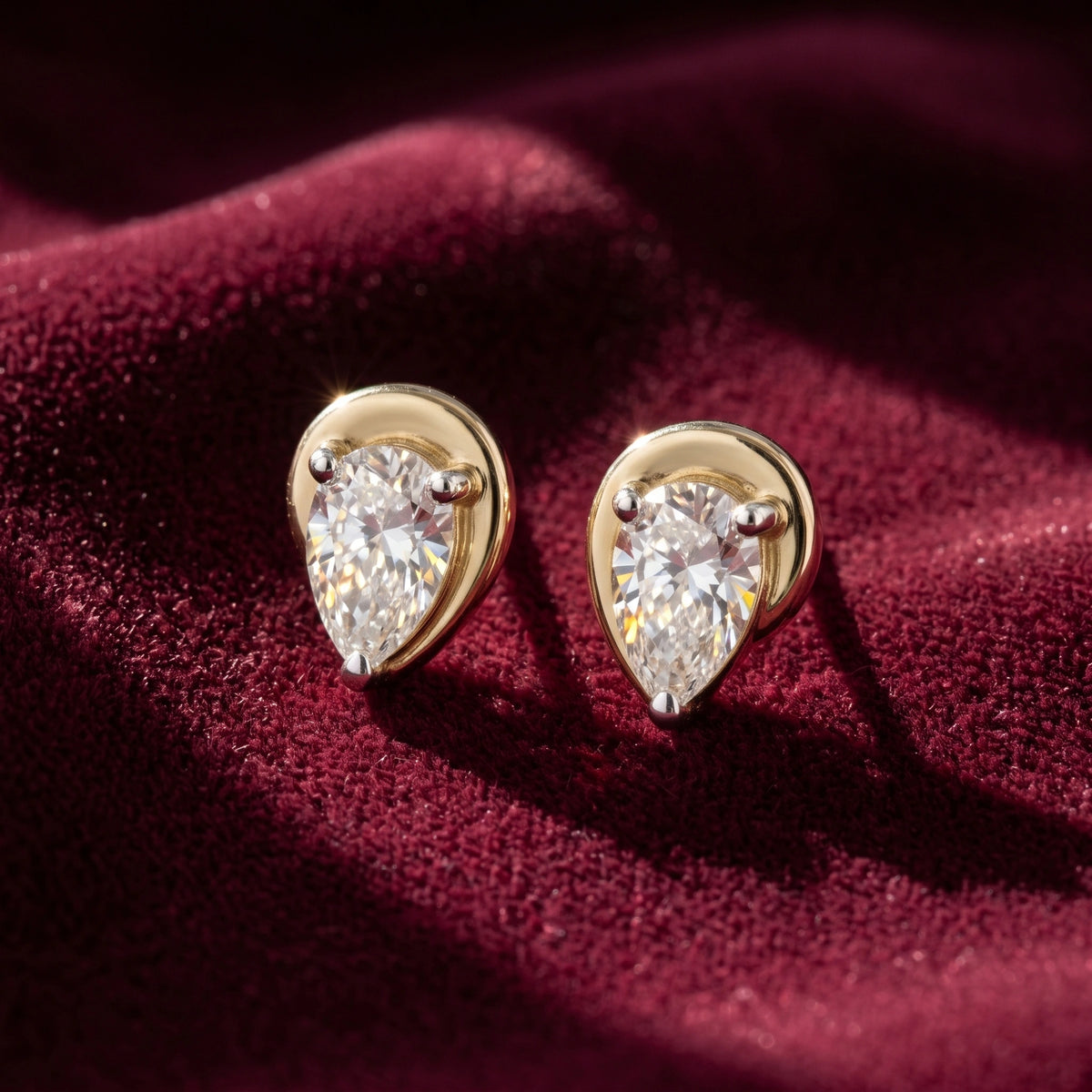 Gold Pear Drop Stud Earrings