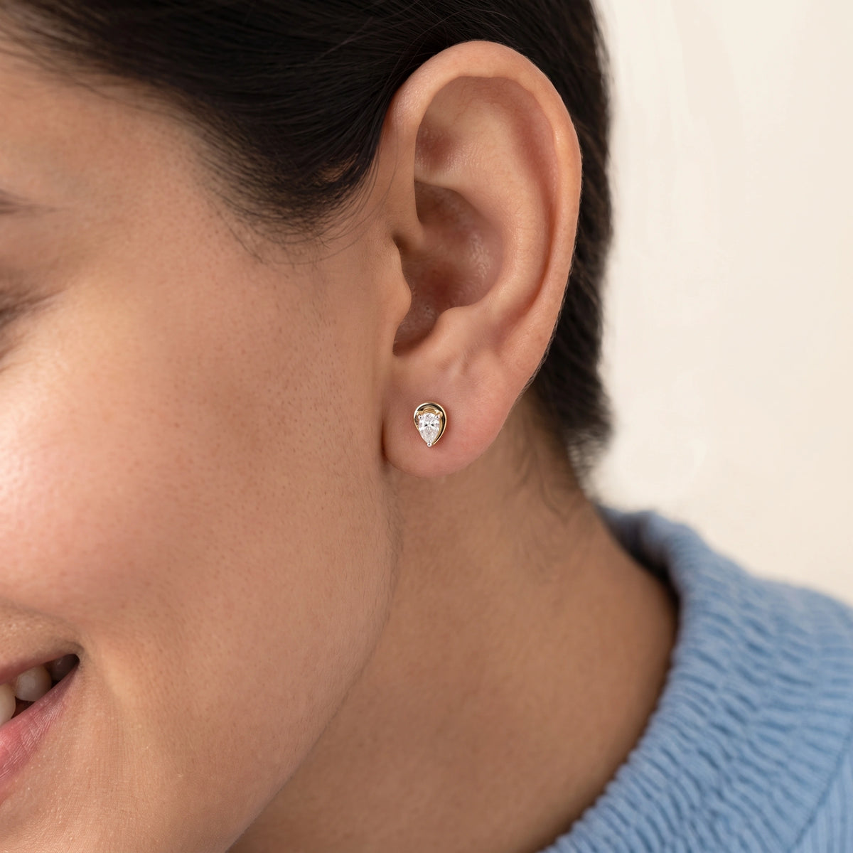 Gold Pear Drop Stud Earrings