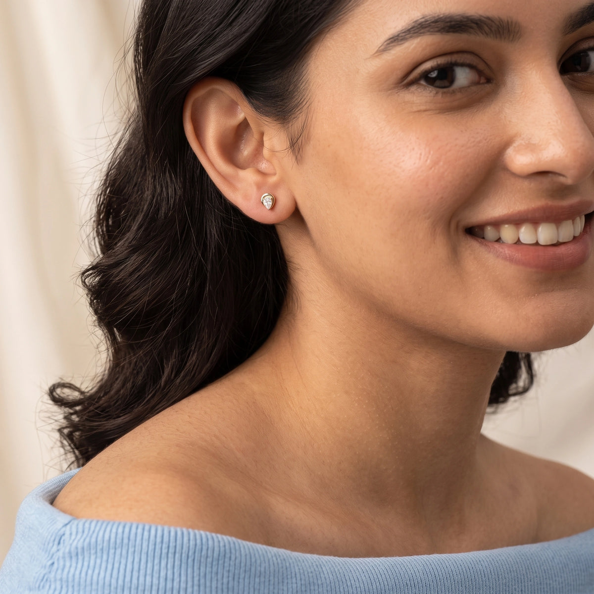 Gold Pear Drop Stud Earrings