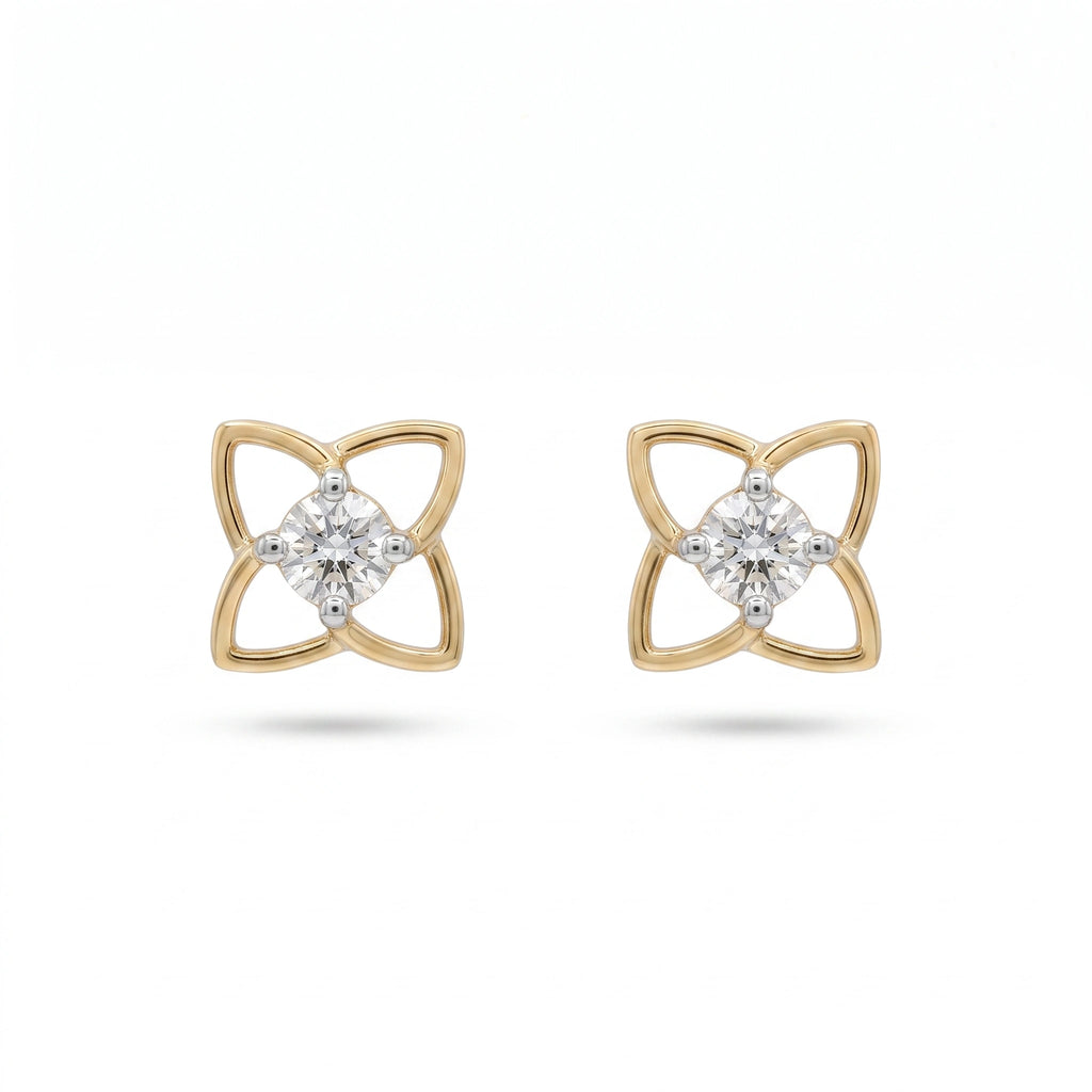Gold Floral Frame Stud Earrings