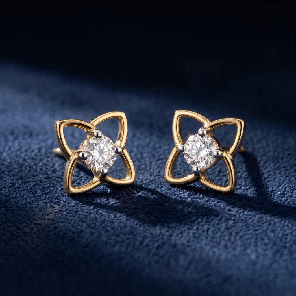 Gold Floral Frame Stud Earrings