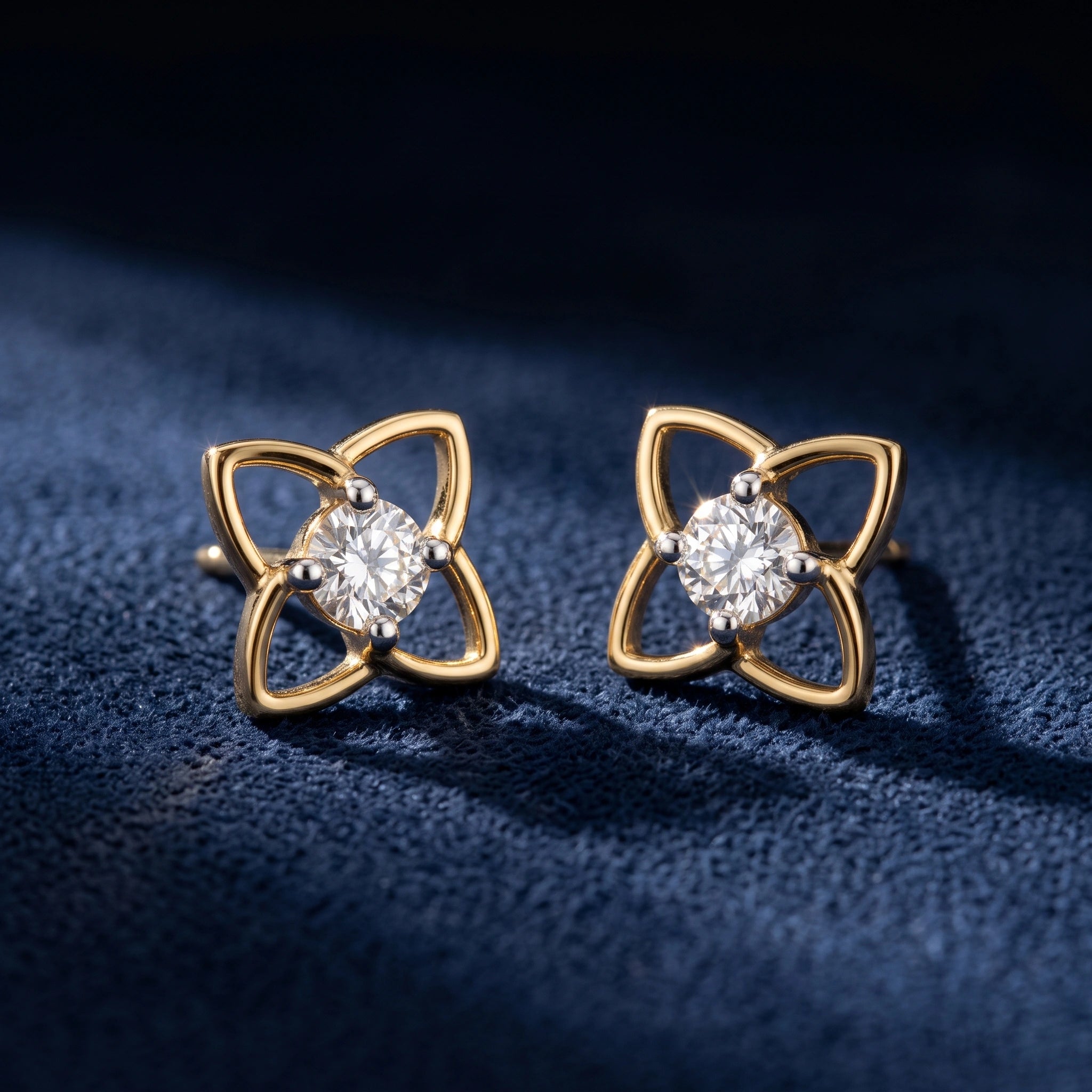 Gold Floral Frame Stud Earrings