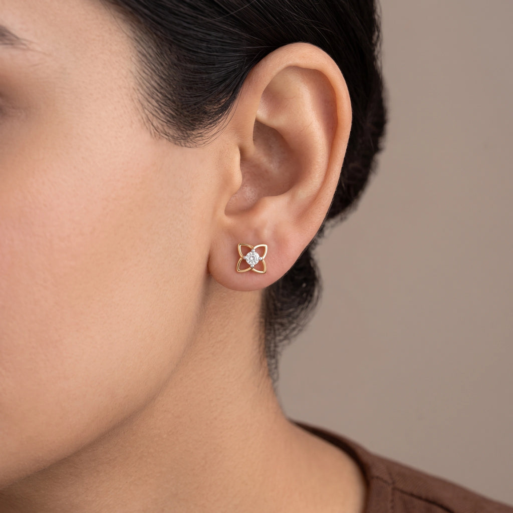 Gold Floral Frame Stud Earrings