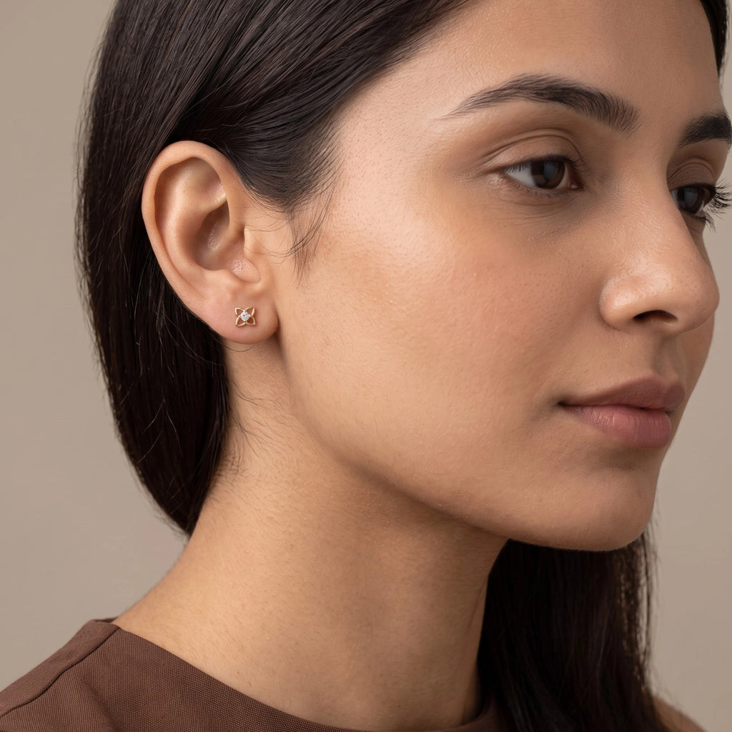 Gold Floral Frame Stud Earrings