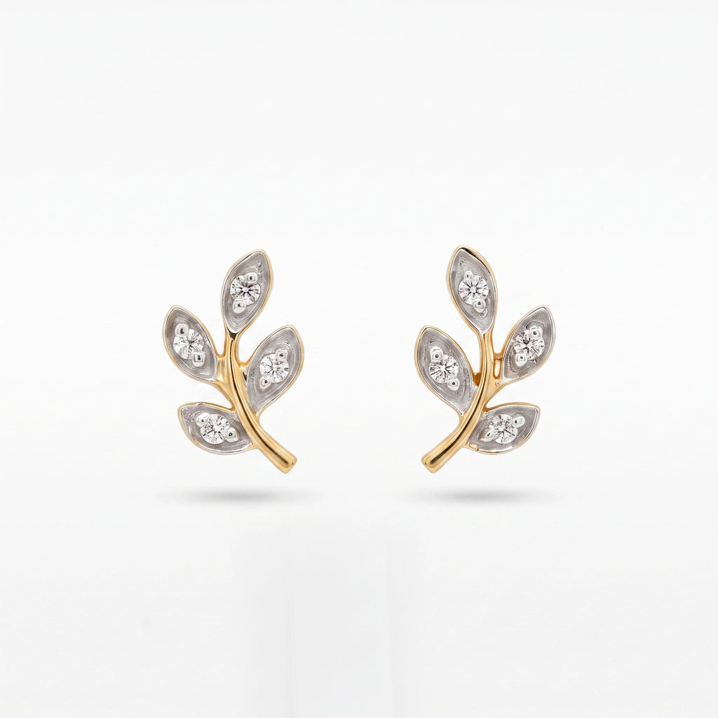 Gold Leaf Sprig Stud Earrings