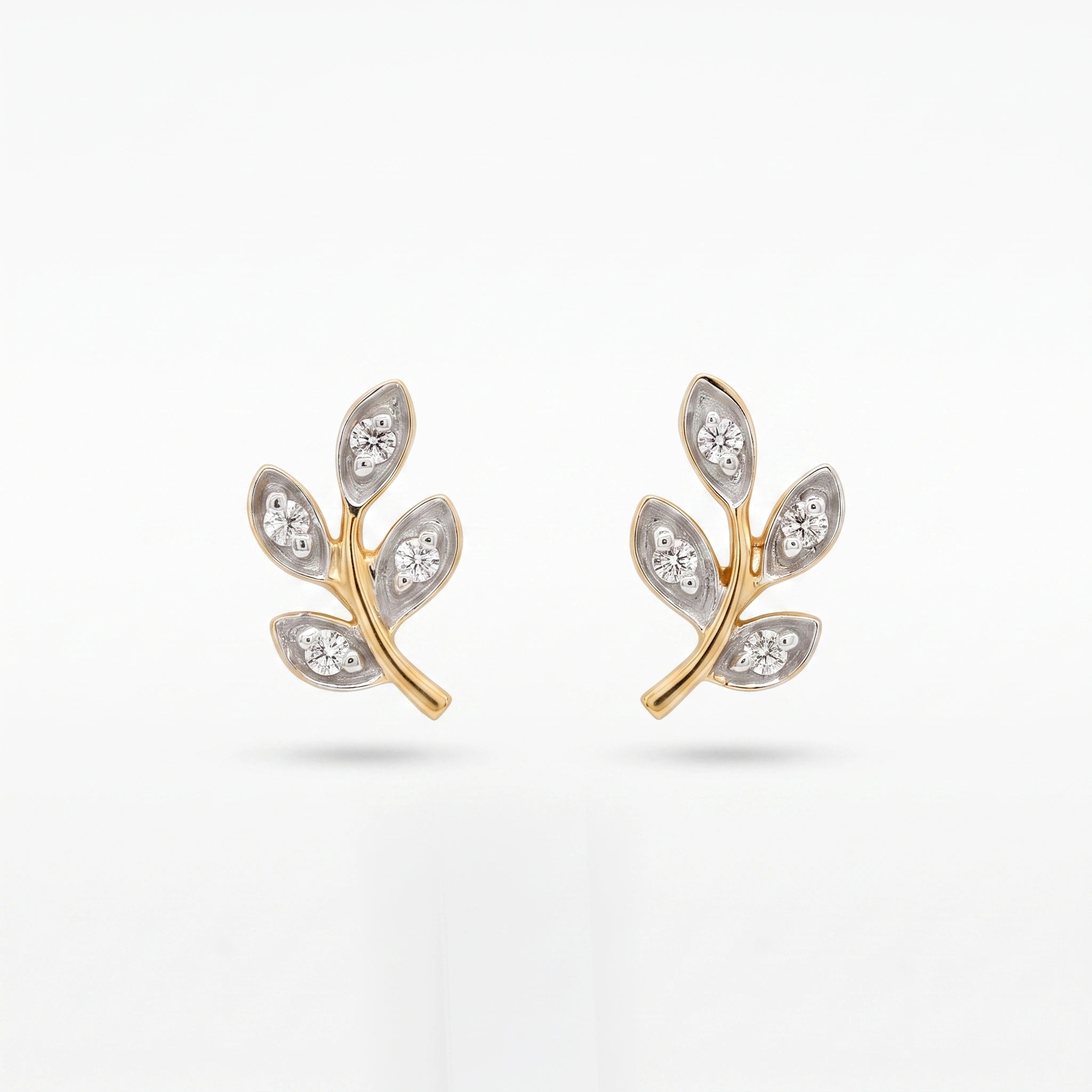 Gold Leaf Sprig Stud Earrings