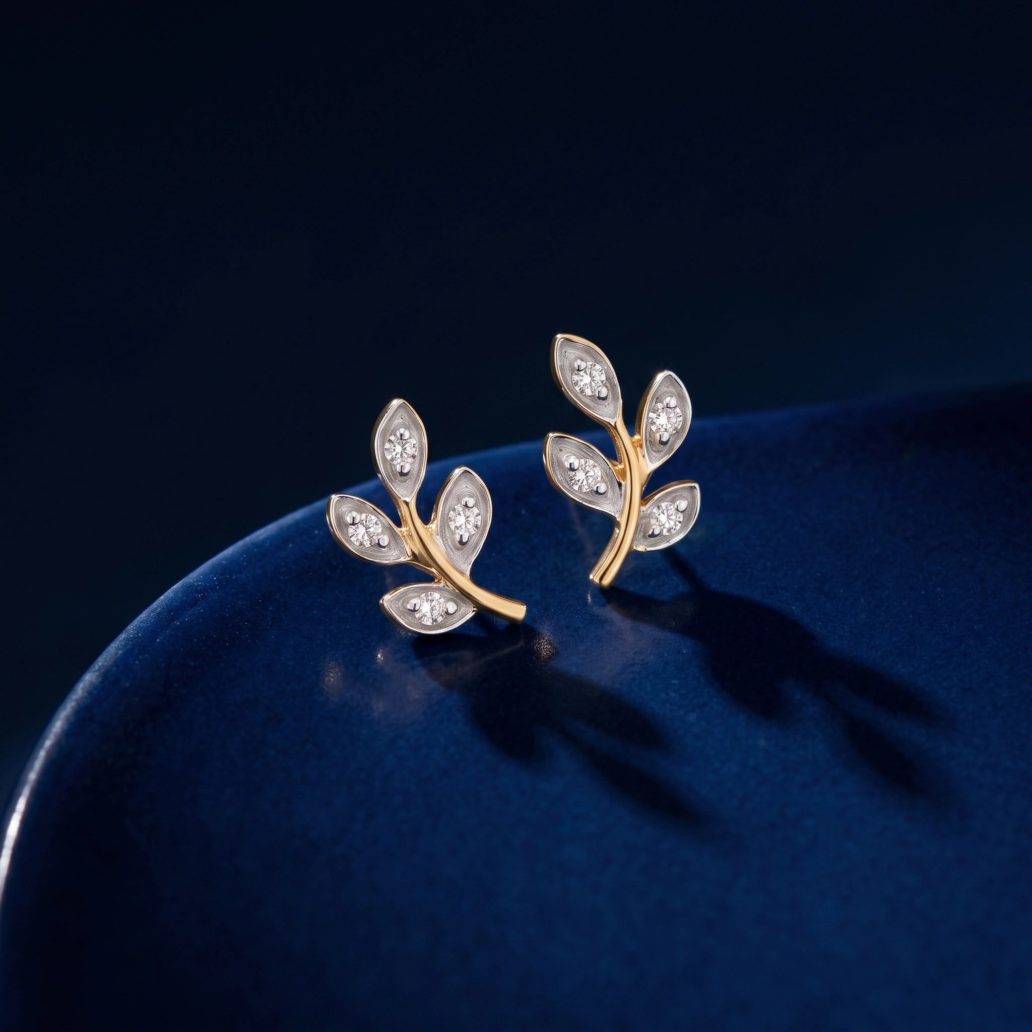 Gold Leaf Sprig Stud Earrings