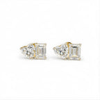 18KT Gold Duo-Cut Heart & Emerald Studs