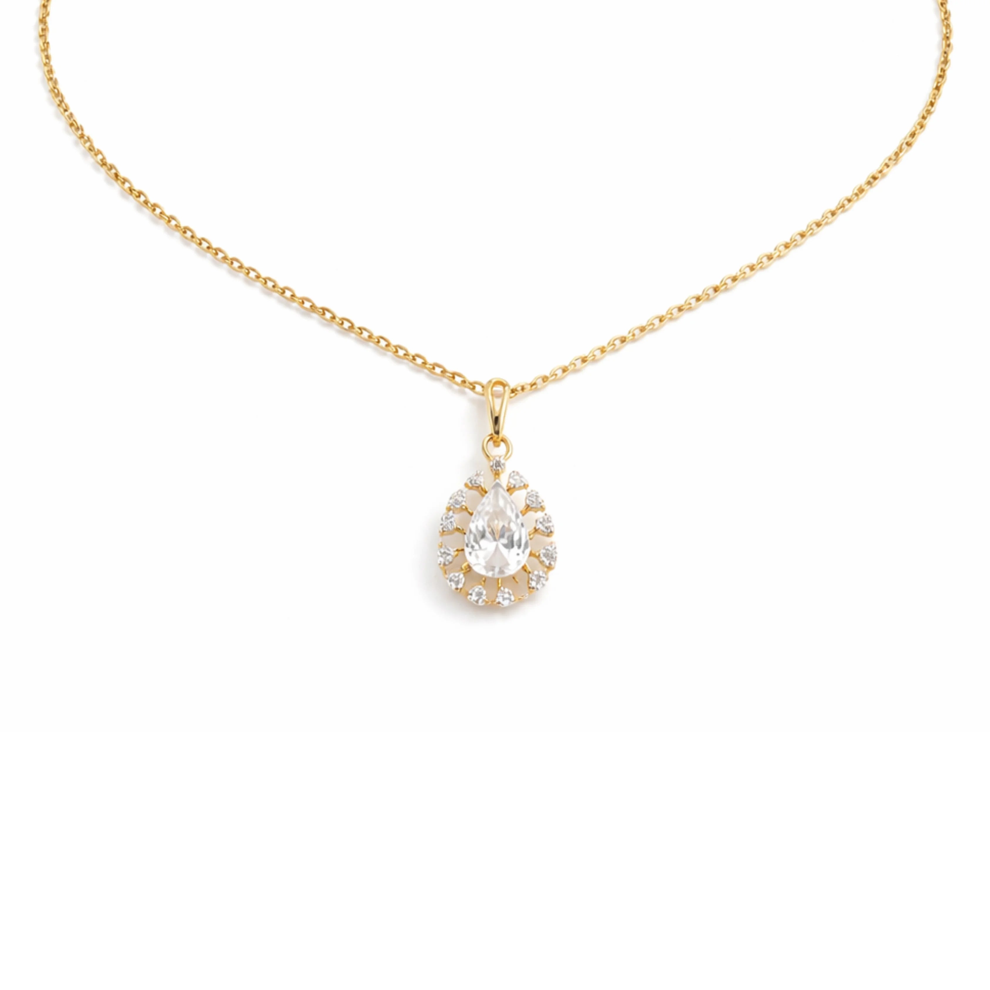 Radiant Teardrop Halo Pendant in 18KT Gold Plated