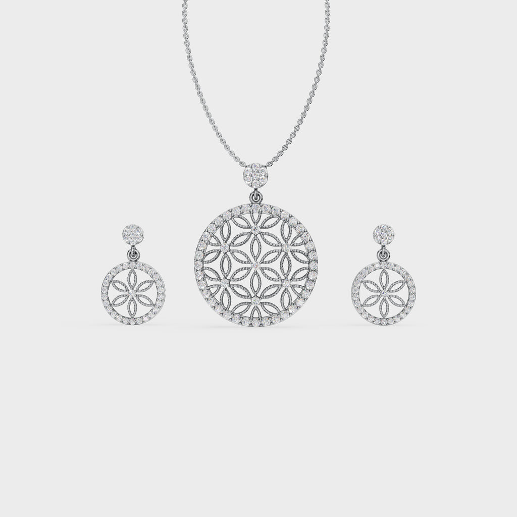 Floral Circle 925 Silver Pendant & Earring Set – 92Five - 92Five