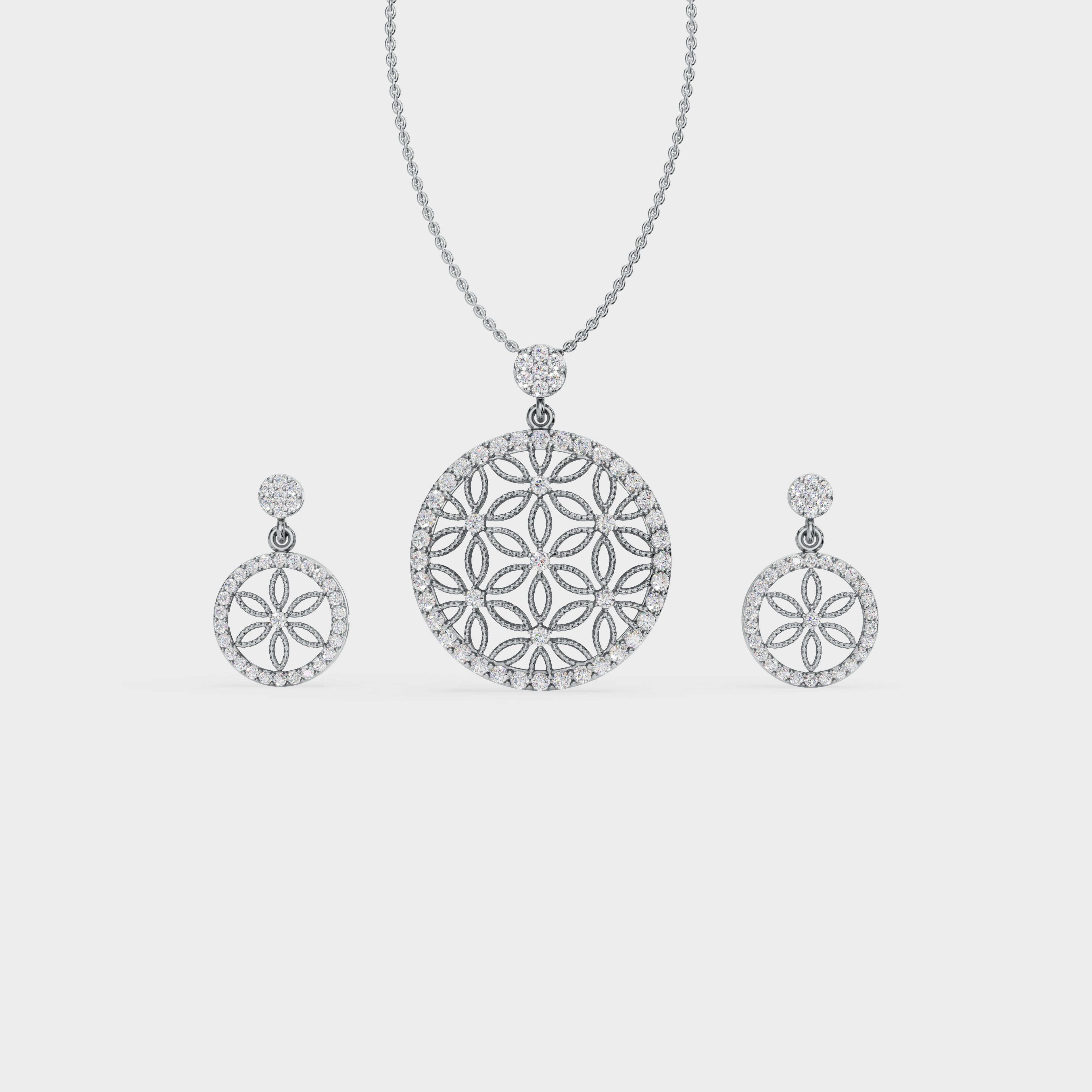 Floral Circle 925 Silver Pendant & Earring Set – 92Five - 92Five