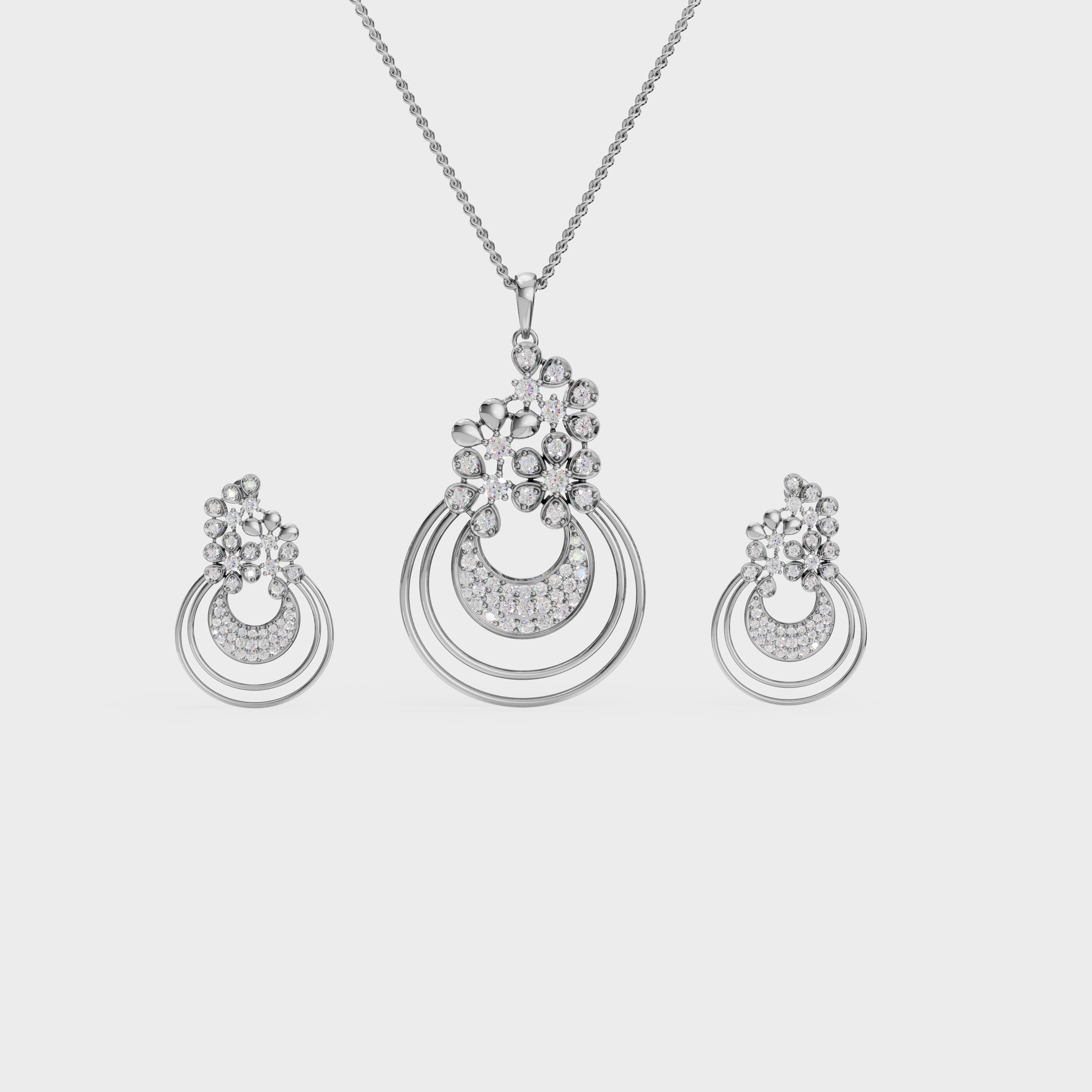 Floral Radiance 925 Silver Pendant & Earring Set – 92Five - 92Five