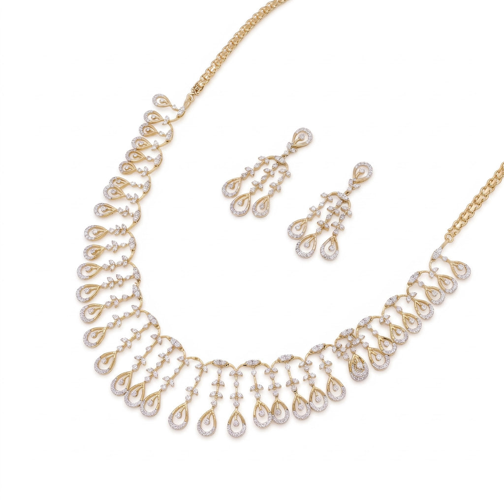 Gold Teardrop Fringe Necklace Set