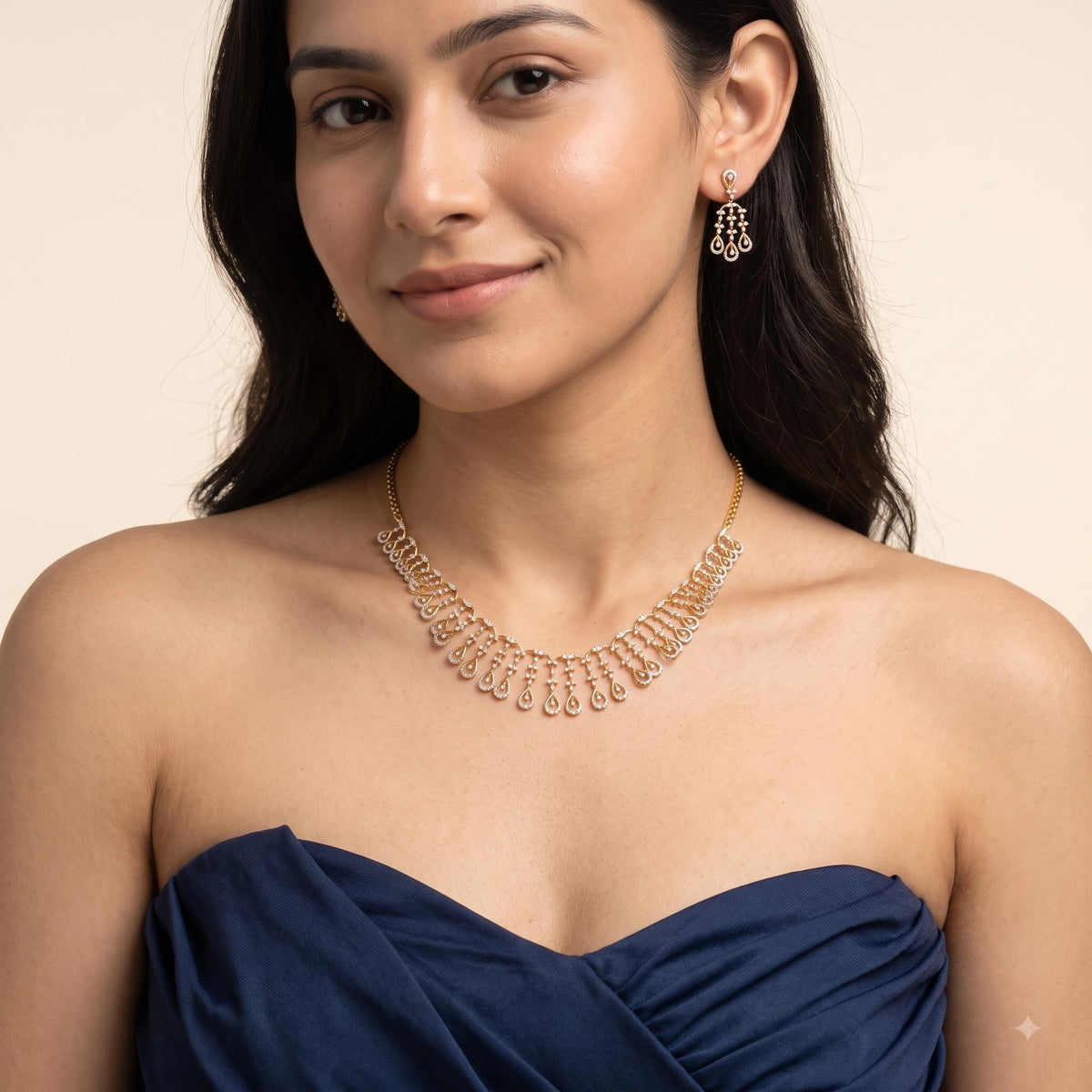Gold Teardrop Fringe Necklace Set