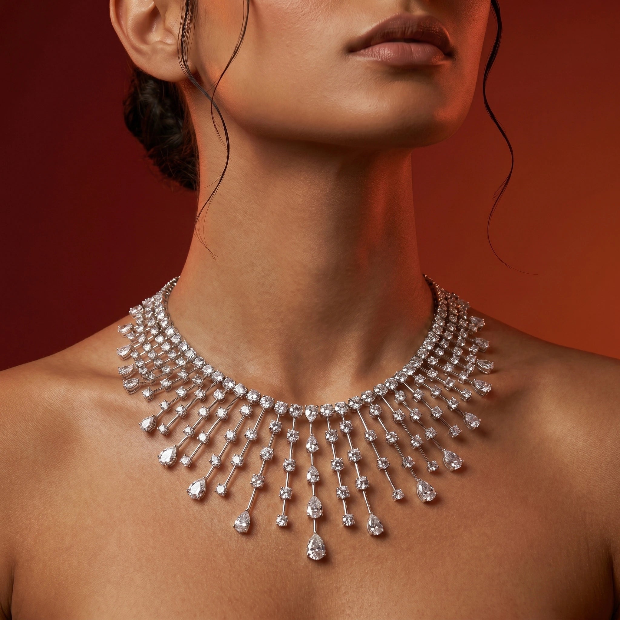 Silver Cascade Fringe Necklace