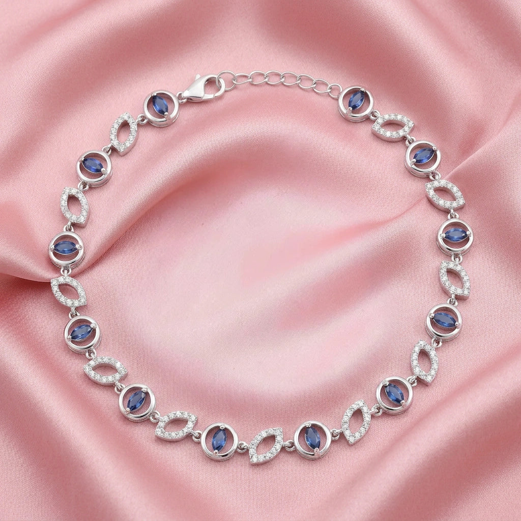 Silver Sapphire Glow Link Bracelet